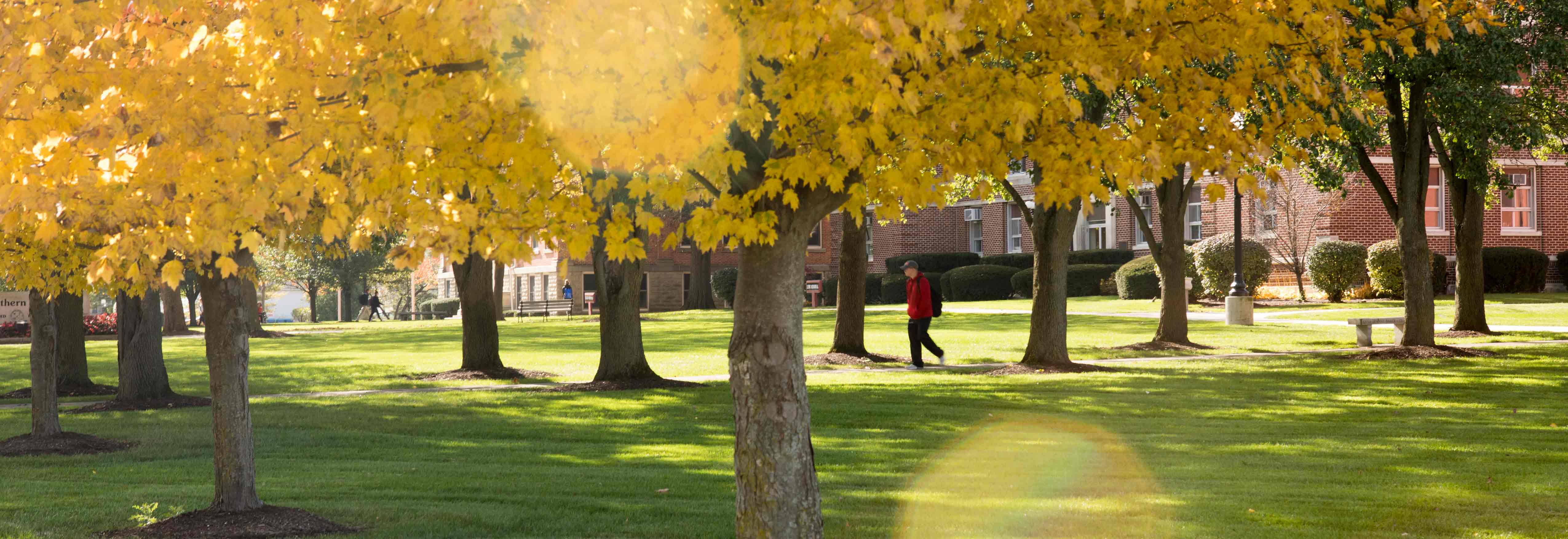 Student walks across the campus of Ohio Northern University.