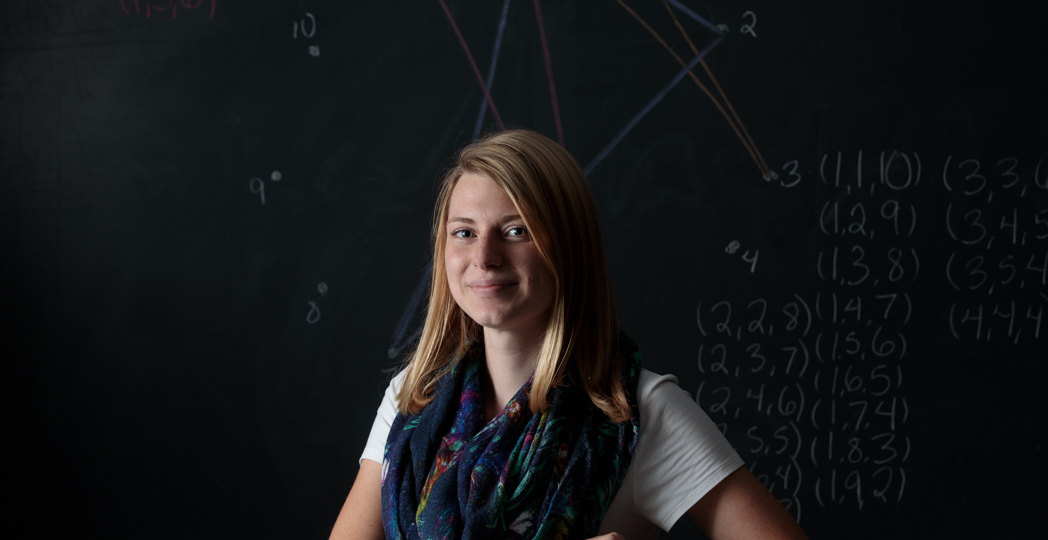 Ohio Northern University mathematics senior Rachel Liebrecht is pictured with some of her work.