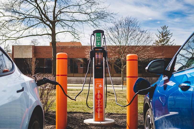 Electric car station on campus.