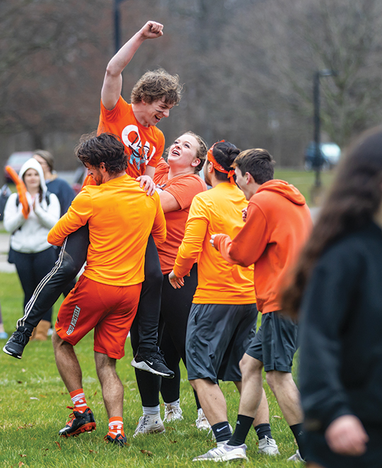 Students celebrating a winning game