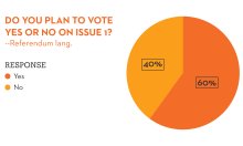 pie chart asking do you plan to vote yes or no on issue 1